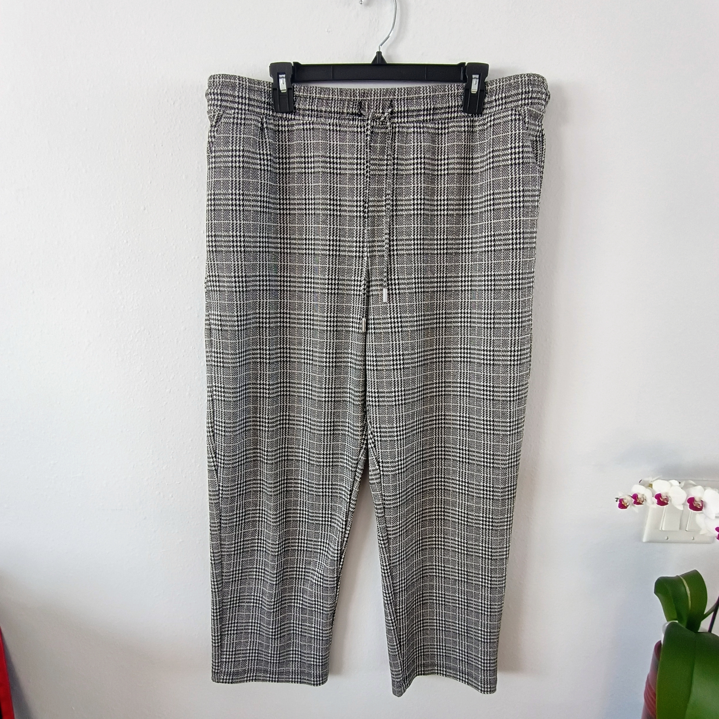 Time And Tru Plaid Pull On Pants Womens Xl 16 18 Stretch Ankle Career Comfort
